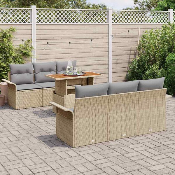 vidaXL Ensemble de canap&eacute; de jardin 7 pcs Beige Poly rotin