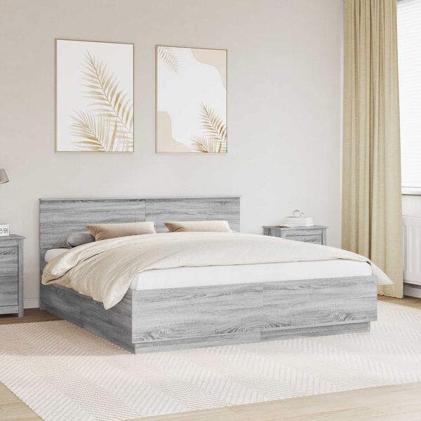 vidaXL Cadre de lit Gris Sonoma 200 x 200 cm Bois d'ing&eacute;nierie
