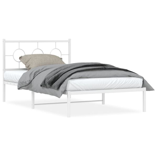 vidaXL Cadre de lit m&eacute;tal sans matelas et pied de lit blanc 107x203 cm