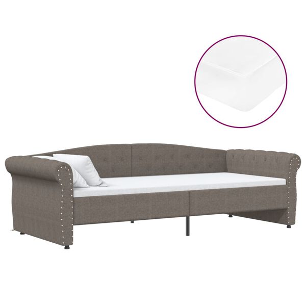 vidaXL Lit avec matelas et USB Taupe Tissu 90x200 cm