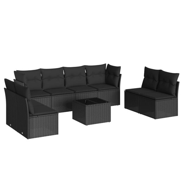 vidaXL Salon de jardin 9 pcs avec coussins noir r&eacute;sine tress&eacute;e