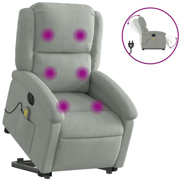 vidaXL Fauteuil inclinable de massage &eacute;lectrique gris clair velours