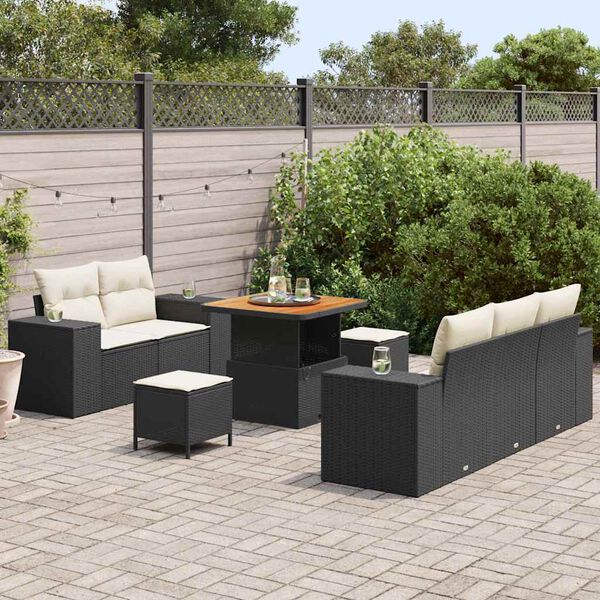 vidaXL Ensemble de canap&eacute; de jardin 8 pcs Noir polyrotin