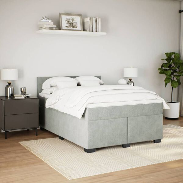 vidaXL Sommier à lattes de lit et matelas Gris clair 140x200cm Velours