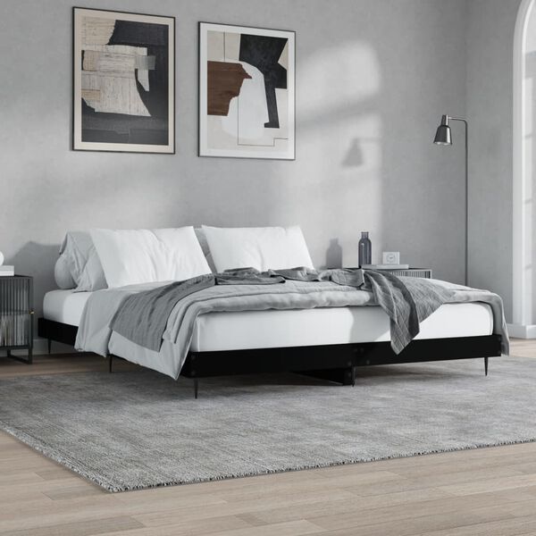 vidaXL Cadre de lit sans matelas noir 150x200 cm bois d'ing&eacute;nierie