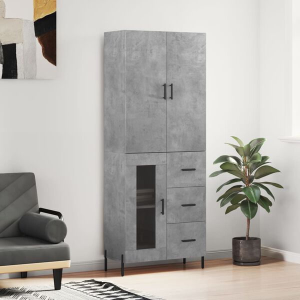 vidaXL Buffet haut Gris b&eacute;ton 69,5x34x180 cm Bois d'ing&eacute;nierie