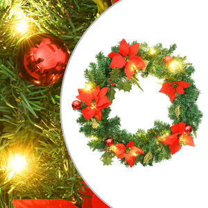 vidaXL Couronne de No&euml;l avec lumi&egrave;res LED vert 60 cm PVC