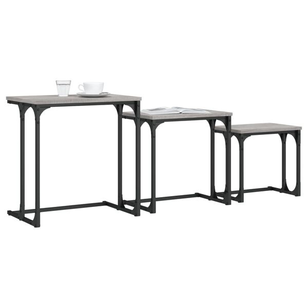 vidaXL Tables basses gigognes 3 pcs sonoma gris bois d'ing&eacute;nierie