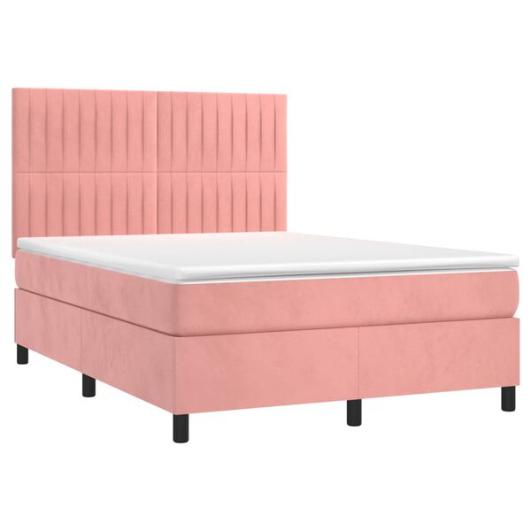 vidaXL Sommier &agrave; lattes de lit matelas et LED Rose 140x200 cm Velours