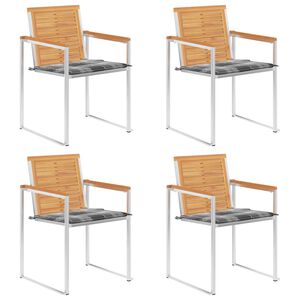 vidaXL Chaises de jardin lot de 4 avec coussins Bois de teck massif