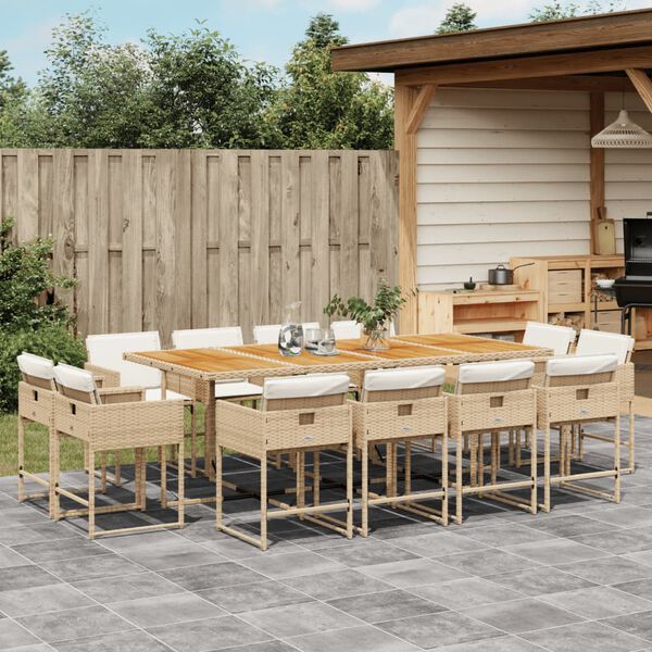 vidaXL Ensemble &agrave; manger de jardin et coussins 13 pcs beige