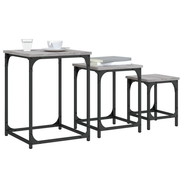 vidaXL Tables basses gigognes 3 pcs sonoma gris bois d'ing&eacute;nierie