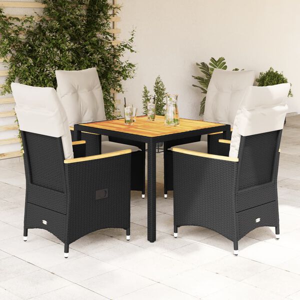 vidaXL Ensemble &agrave; manger de jardin coussins 5pcs Noir R&eacute;sine tress&eacute;e