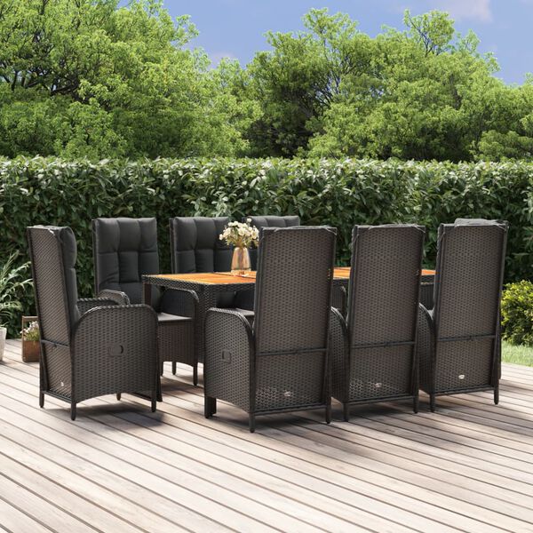 vidaXL Ensemble &agrave; manger jardin 9pcs et coussins noir r&eacute;sine tress&eacute;e