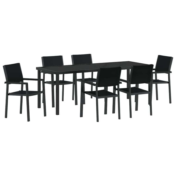 vidaXL Ensemble de salle &agrave; manger pour jardin 7 pcs Noir