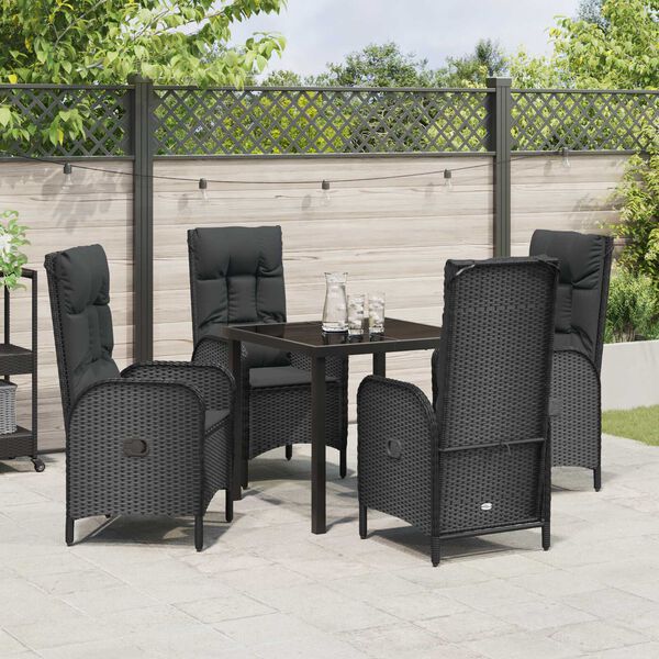 vidaXL Ensemble de salle &agrave; manger pour jardin 5 pcs Noir polyrotin