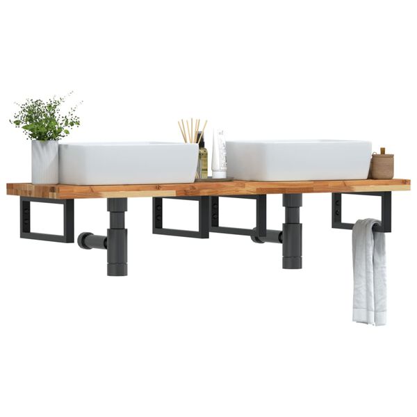 vidaXL &Eacute;tag&egrave;re de vasque murale acier et bois massif d'acacia