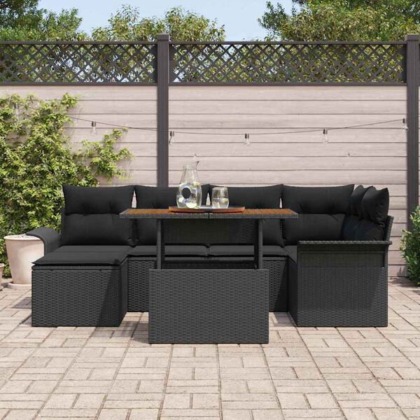 vidaXL Ensemble de canap&eacute; de jardin 7 pcs Noir Poly rotin