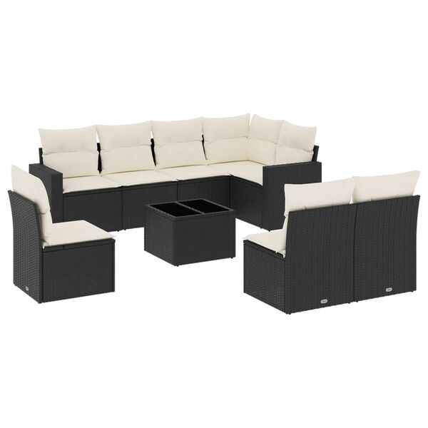 vidaXL Salon de jardin 9 pcs avec coussins noir r&eacute;sine tress&eacute;e