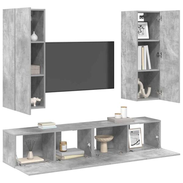 vidaXL Ensemble de meubles TV 4 pcs Gris b&eacute;ton Bois d'ing&eacute;nierie