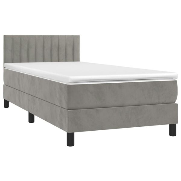 vidaXL Sommier &agrave; lattes de lit et matelas et LED Gris clair 90x190cm