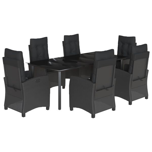 vidaXL Ensemble &agrave; manger de jardin coussins 7pcs Noir R&eacute;sine tress&eacute;e