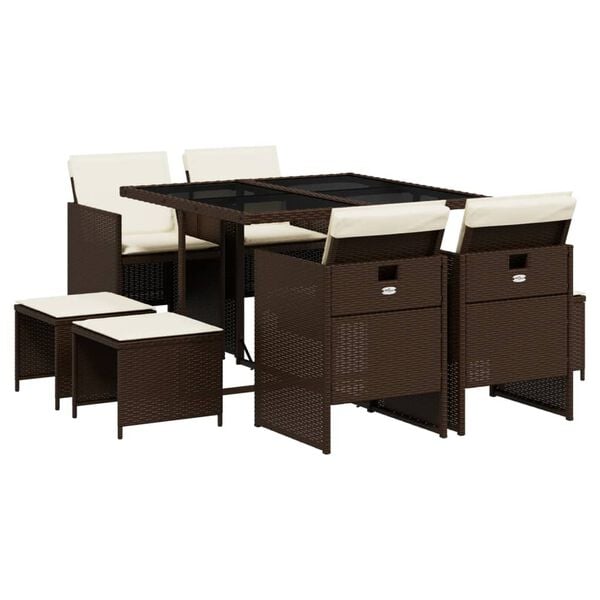 vidaXL Ensemble &agrave; manger de jardin et coussins 9 pcs marron poly rotin