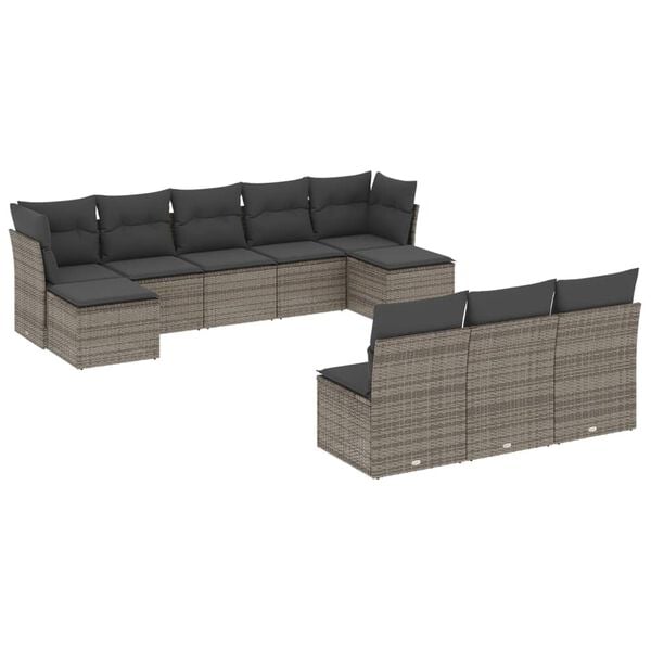 vidaXL Salon de jardin avec coussins 10 pcs gris r&eacute;sine tress&eacute;e