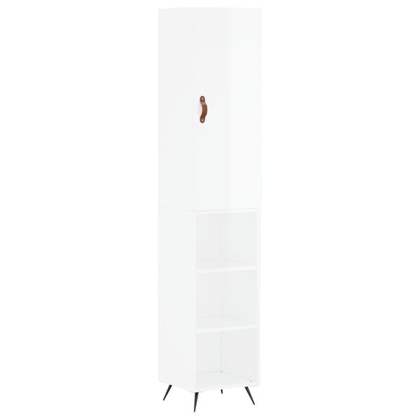 vidaXL Buffet haut Blanc brillant 34,5x34x180 cm Bois d'ing&eacute;nierie