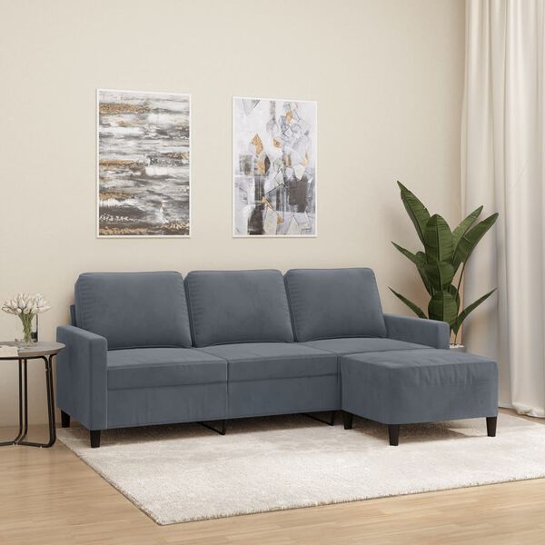 vidaXL Canap&eacute; &agrave; 3 places avec repose-pieds Gris fonc&eacute; 180 cm Velours