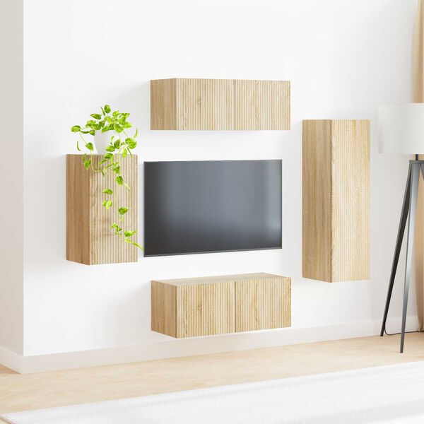 vidaXL Ensemble meuble TV 4 pcs Ch&ecirc;ne Sonoma Bois d'ing&eacute;nierie