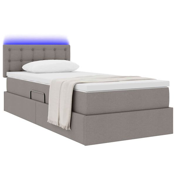 vidaXL Lit avec rangement et LED avec matelas Taupe 90 x 200 cm tissu