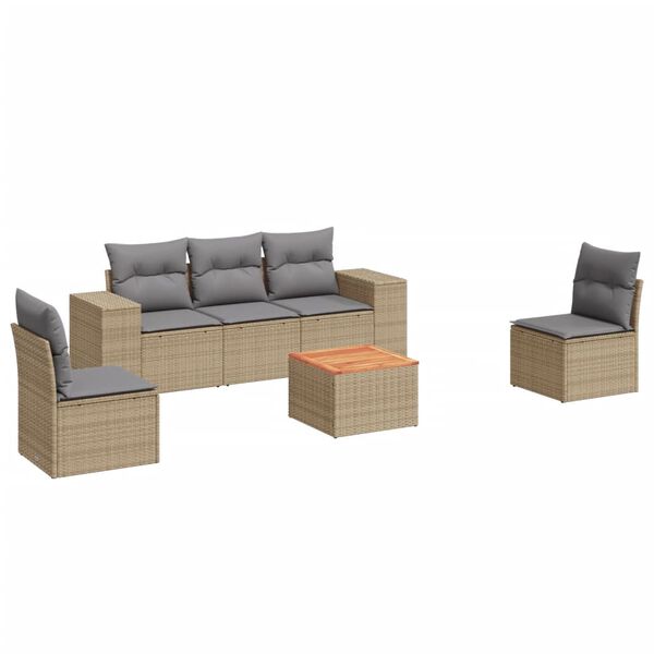 vidaXL Salon de jardin avec coussins 6 pcs beige r&eacute;sine tress&eacute;e