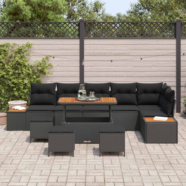vidaXL Ensemble de canap&eacute; de jardin 10 pcs Noir Poly rotin