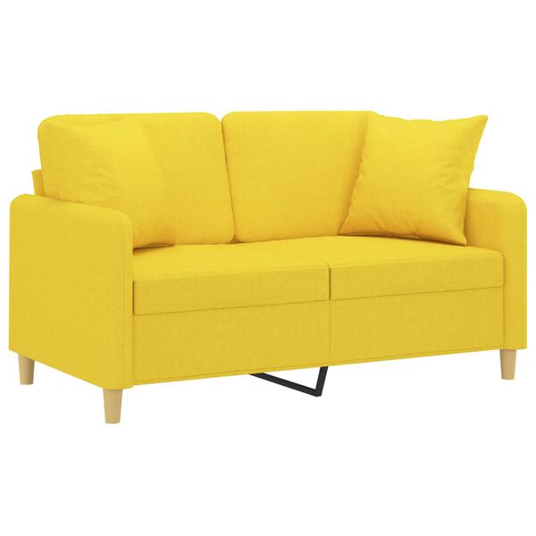 vidaXL Canap&eacute; 2 places avec oreillers jaune clair 120 cm tissu