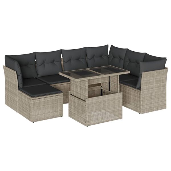vidaXL Salon de jardin 8 pcs avec coussins gris clair r&eacute;sine tress&eacute;e
