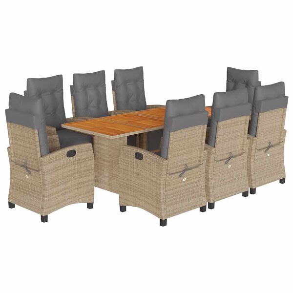 vidaXL Ensemble &agrave; manger de jardin et coussins 9 pcs m&eacute;lange beige