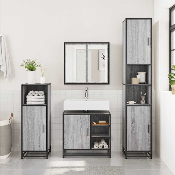 vidaXL Armoire de lavabo de salle de bain sonoma gris 65x33x60 cm