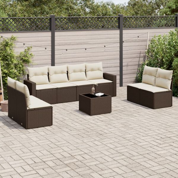 vidaXL Salon de jardin avec coussins 9 pcs marron r&eacute;sine tress&eacute;e