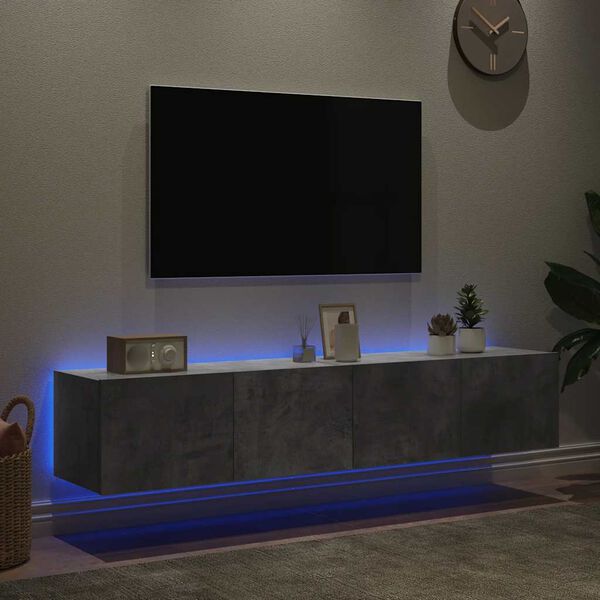 vidaXL Meubles TV muraux et lumières LED 2pcs gris béton 80x35x31 cm