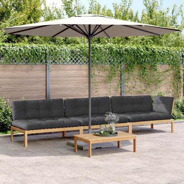 vidaXL Salon palette de jardin avec coussins 4pcs bois d'acacia massif