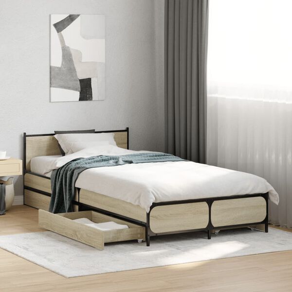 vidaXL Cadre de lit avec tiroirs sans matelas ch&ecirc;ne sonoma 90x190 cm