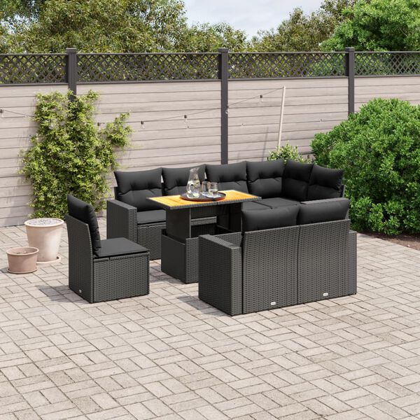 vidaXL Salon de jardin 9 pcs avec coussins noir r&eacute;sine tress&eacute;e