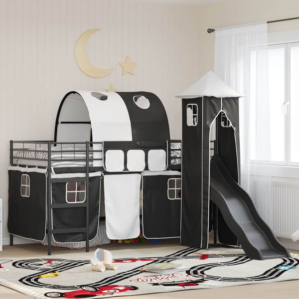 vidaXL Lit mezzanine pour enfants Noir 79,5 x 200 cm M&eacute;tал