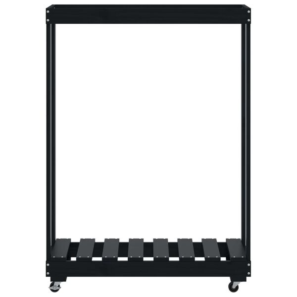vidaXL Porte-b&ucirc;ches avec roulettes noir 76,5x40x108 cm bois massif pin