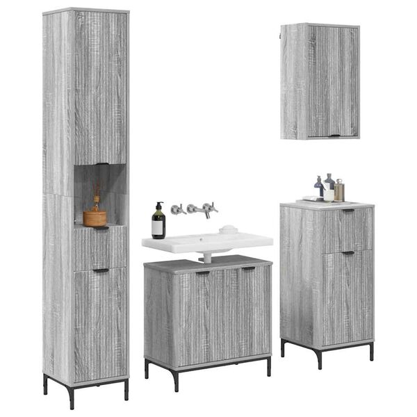 vidaXL Ensemble de mobilier de salle de bain avec tiroir Gris Sonoma