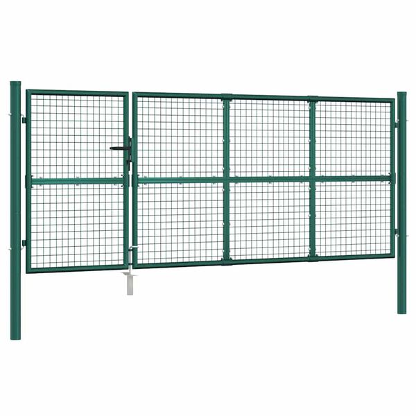 vidaXL Portail de jardin grillag&eacute; vert 350 x 125 cm en acier galvanis&eacute;