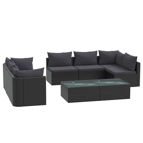 vidaXL Salon de jardin 9 pcs avec coussins R&eacute;sine tress&eacute;e Noir