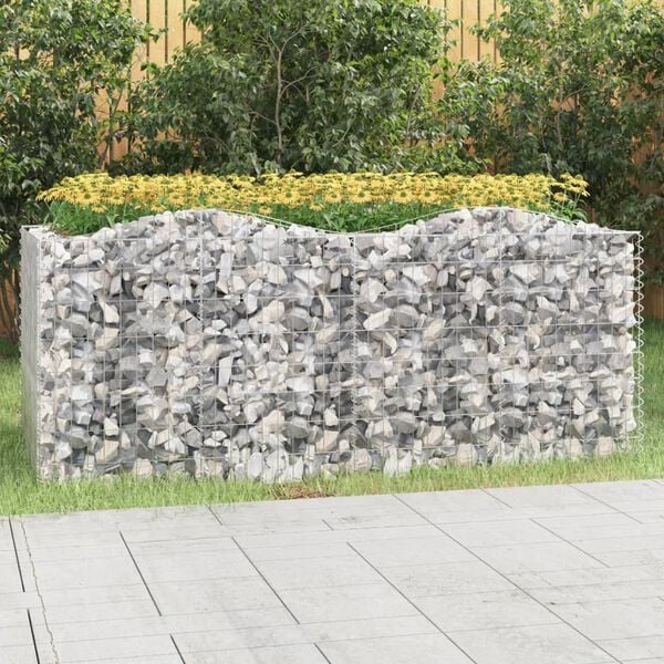 vidaXL Lit sur&eacute;lev&eacute; &agrave; gabions arqu&eacute; 200x100x100 cm Fer galvanis&eacute;