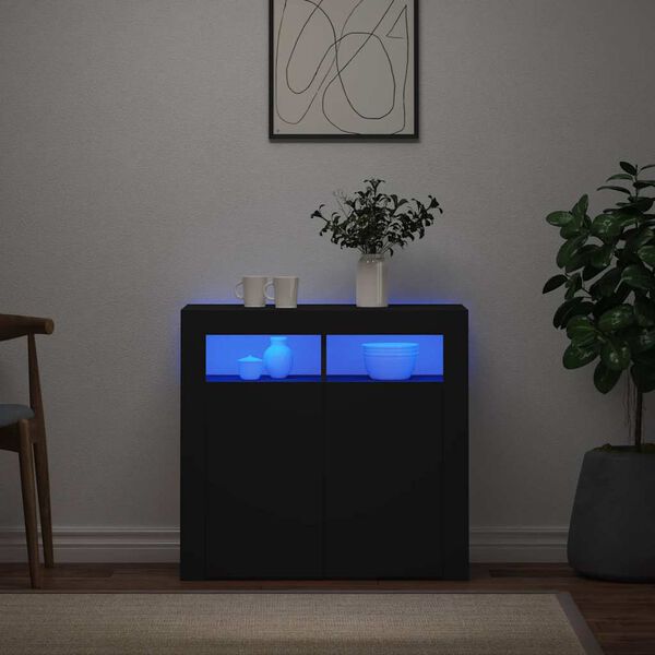 vidaXL Buffet avec lumi&egrave;res LED noir 80x35x75 cm